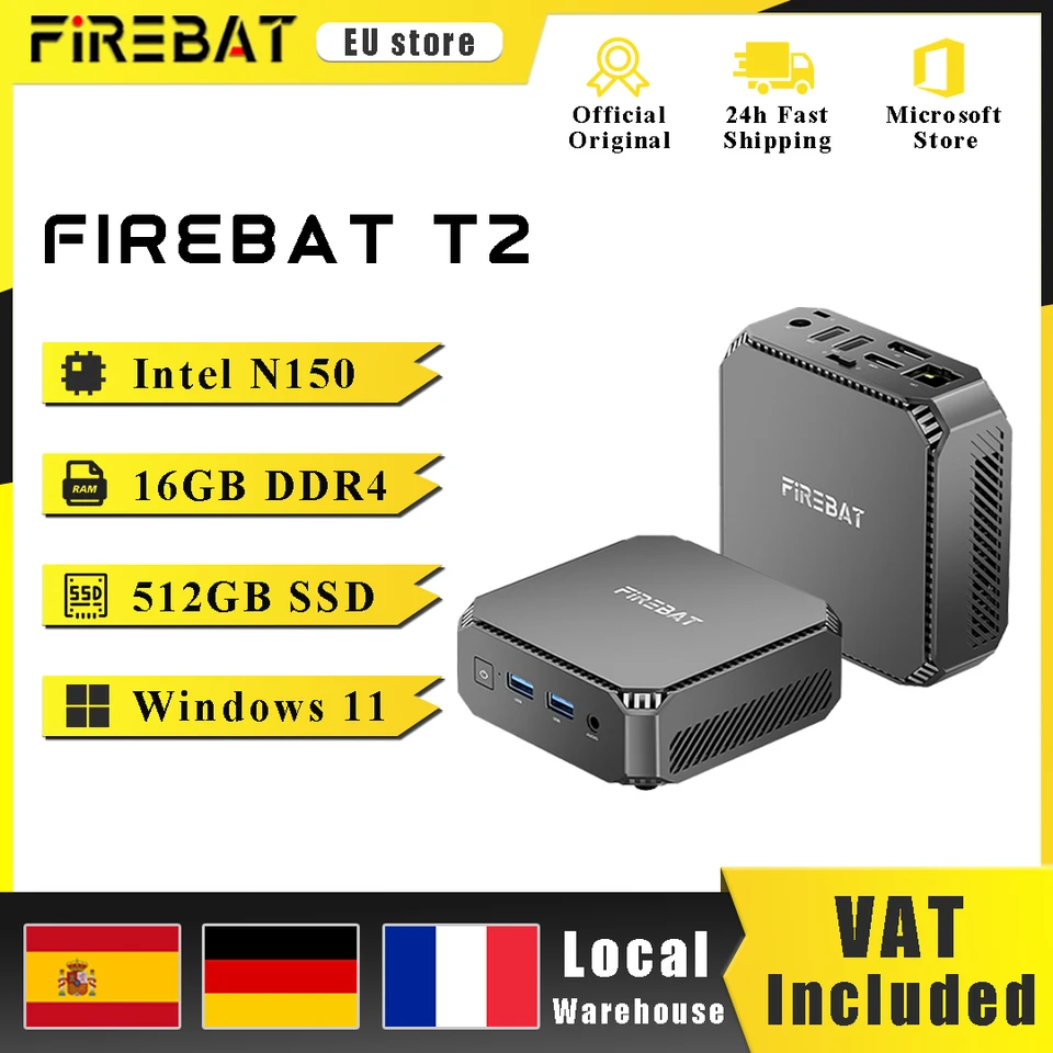 FIREBAT T2 Mini PC Intel N150 CPU Windows 11 DDR4 16GB RAM