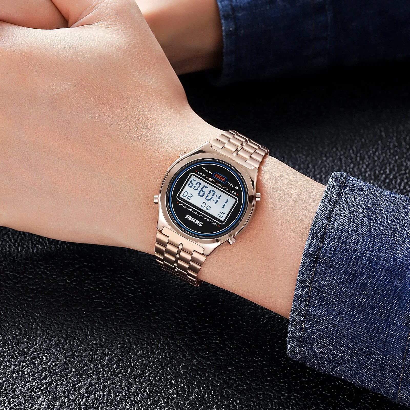SKMEI 2146 Back Light Display Stopwatch Digital Sport Watches Stainless Steel Men Waterproof Date Alarm Wriswatch reloj hombre 4