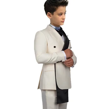Patchwork Boy's Suits 2 Pieces Beige Black Jacket Wedding Party Kids Tuxedos 2-16 years old customized