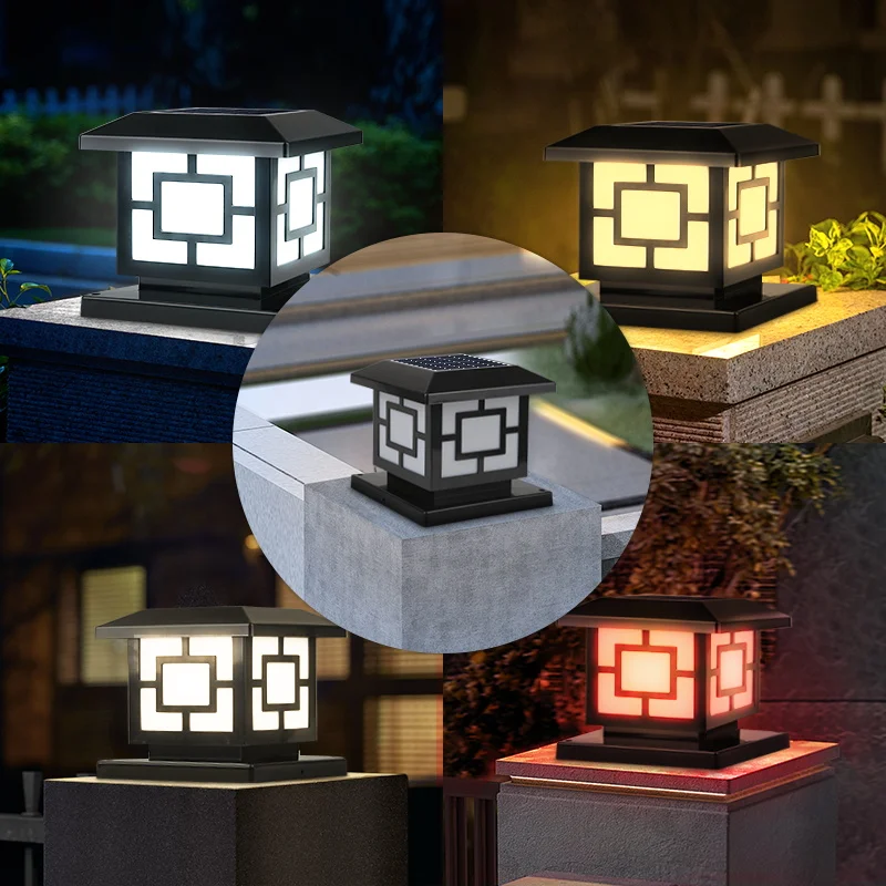 Solar LED Landscape Lighting Timed Pillar Lamps Outdoor Solar Light Remote Control Sunlights Garden Corridor External Solar Lamp 6