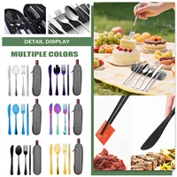 Travel Utensils Set With Storage Bag Portable Stainless Steel Reusable Outdoor Cutlery Fork Spoon Set For Camping Picnic Lunch 2