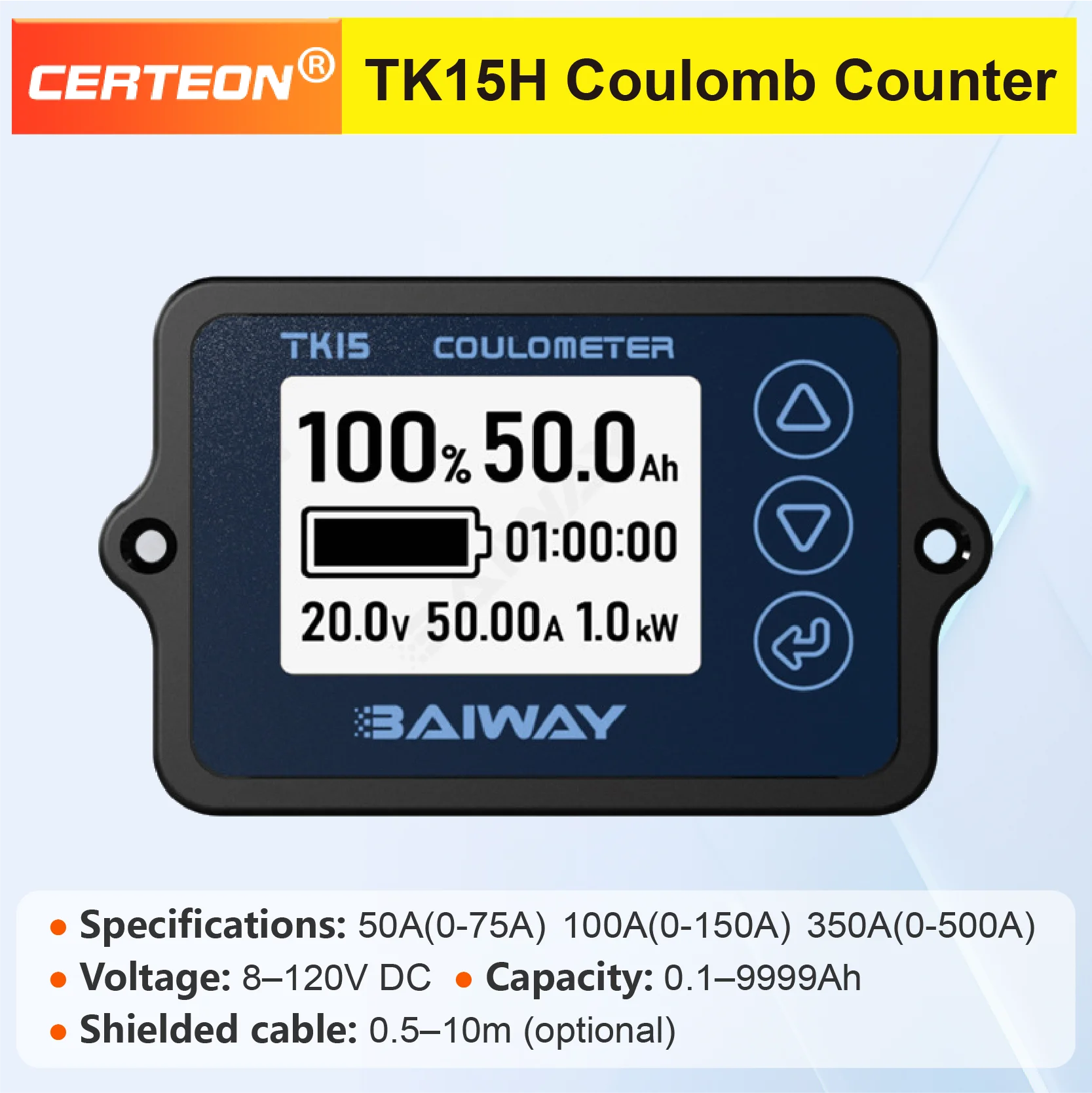 TK15H 쿨롱미터 배터리 모니터 캠핑카 배터리 용량 표시 DC 8 120V 고정..