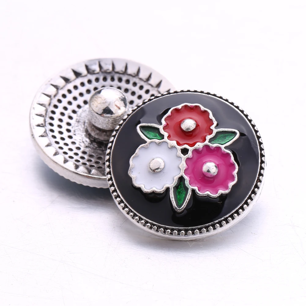 20pcs Metal Colorful Flower Snap Button Fit 18mm Snap Button Bracelet Necklace Charm Jewelry