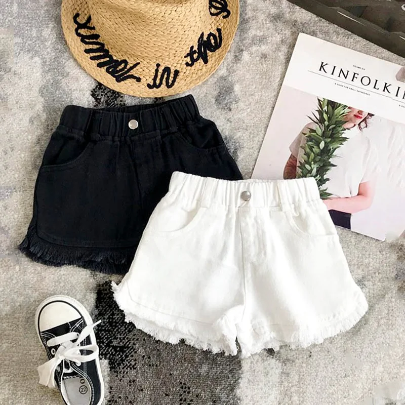Summer Kids Shorts Solid Color Brief Denim Girls Ruffle Shorts