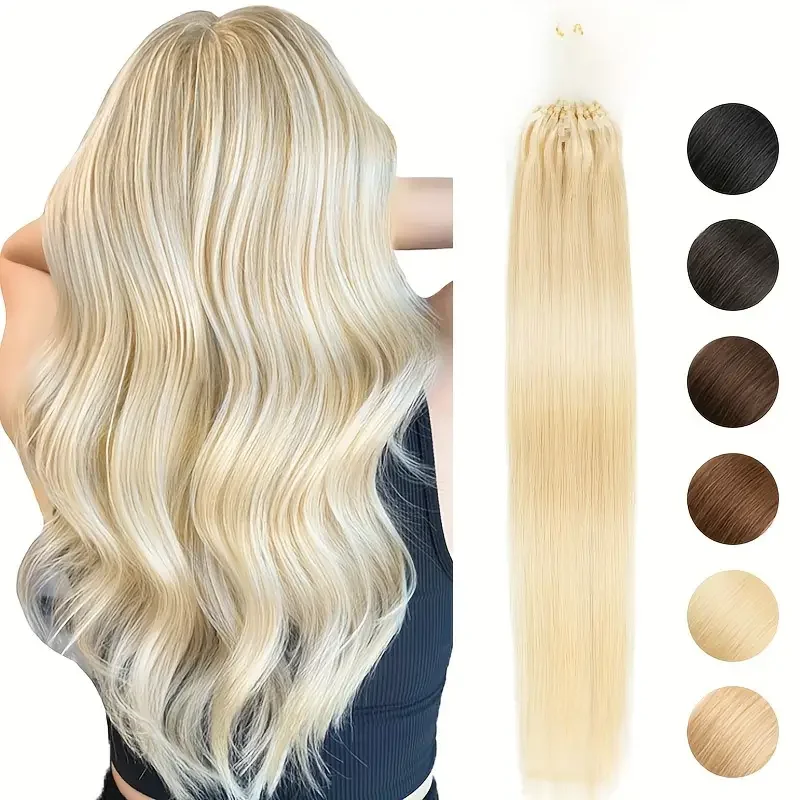 Human Hair Extension Straight Micro Loop Fishing Line Hair Extension 50pcs 0.6g/strand Micro Beads Fashion Human for Women