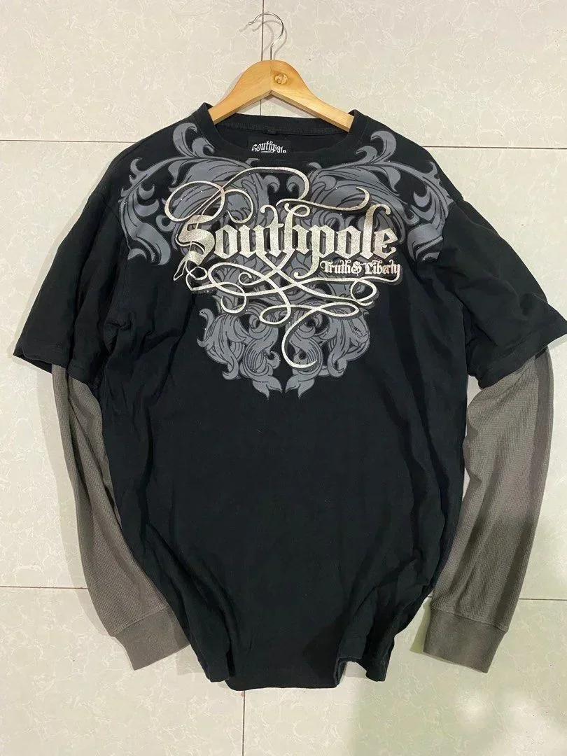 SOUTHPOLE-T-shirt de impressão de letras extragrande para homens e