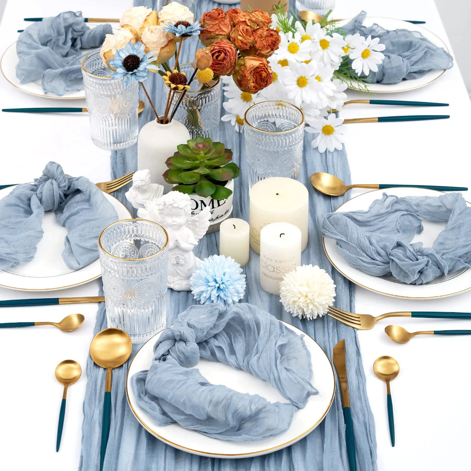 

6/10Pcs Cotton Gauze Table Runner Rustic Wedding Dinning Table Napkin Cheesecloth Tablecloth Party Baby Shower Home Decor