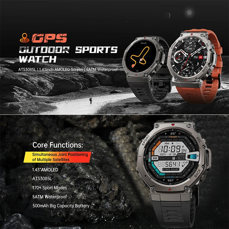 2026 New T-Rex 3 Pro Dual-Band GPS Military Smart Watch 48mm 10ATM Waterproof 500mAh Battery Compass Altimeter AGPS Smartwatches 2