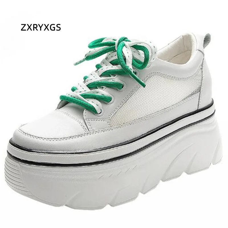 

ZXRYXGS Summer Genuine Leather Mesh Breathable Sandals Sneakers Increased Shoes New 2022 Light Thick Sole Wedges High Heels Tide