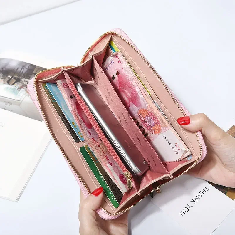 Luxury Fashion Wallets for Women New Butterfly Long Wallet PU Solid Color Zipper Clutch Bag Lady Convenient Coin Purse