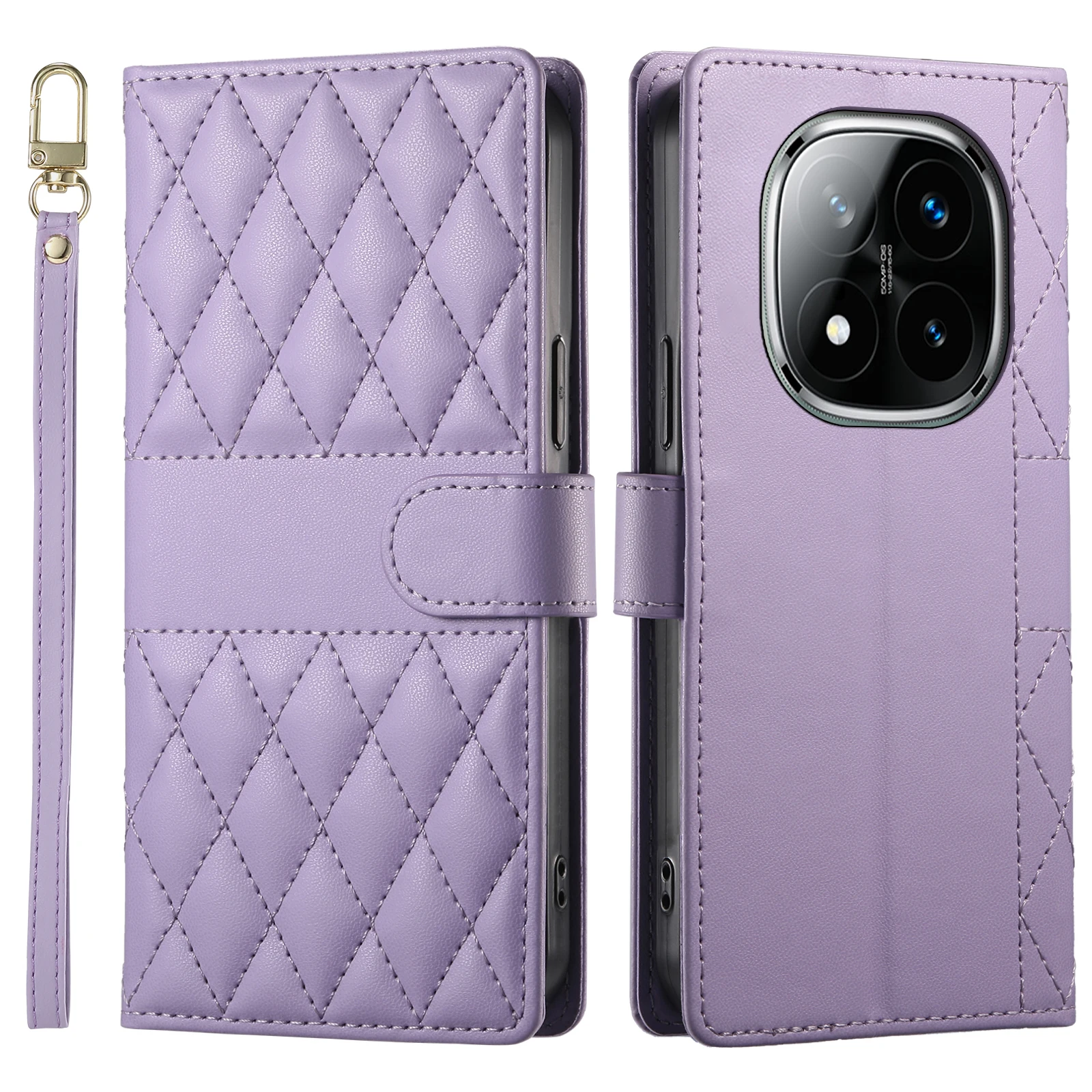 Crossbody Leather Wallet Case with Card Slot and Grid Lanyard – Book Flip Cover