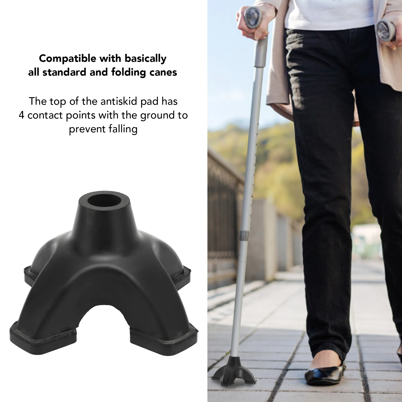 Cane Tip Quad 16mm Imitation Tire Texture Corrosion Resistance Rubber Antiskid with 4 Contact Points,walking stick attachment