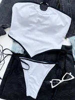 INGAGA Halter Bikini Hanky Hem Women’s Swimsuits Ring Linked Swimwear White Biquinis Tie Side Beachwear 2022 New Bathing Suits