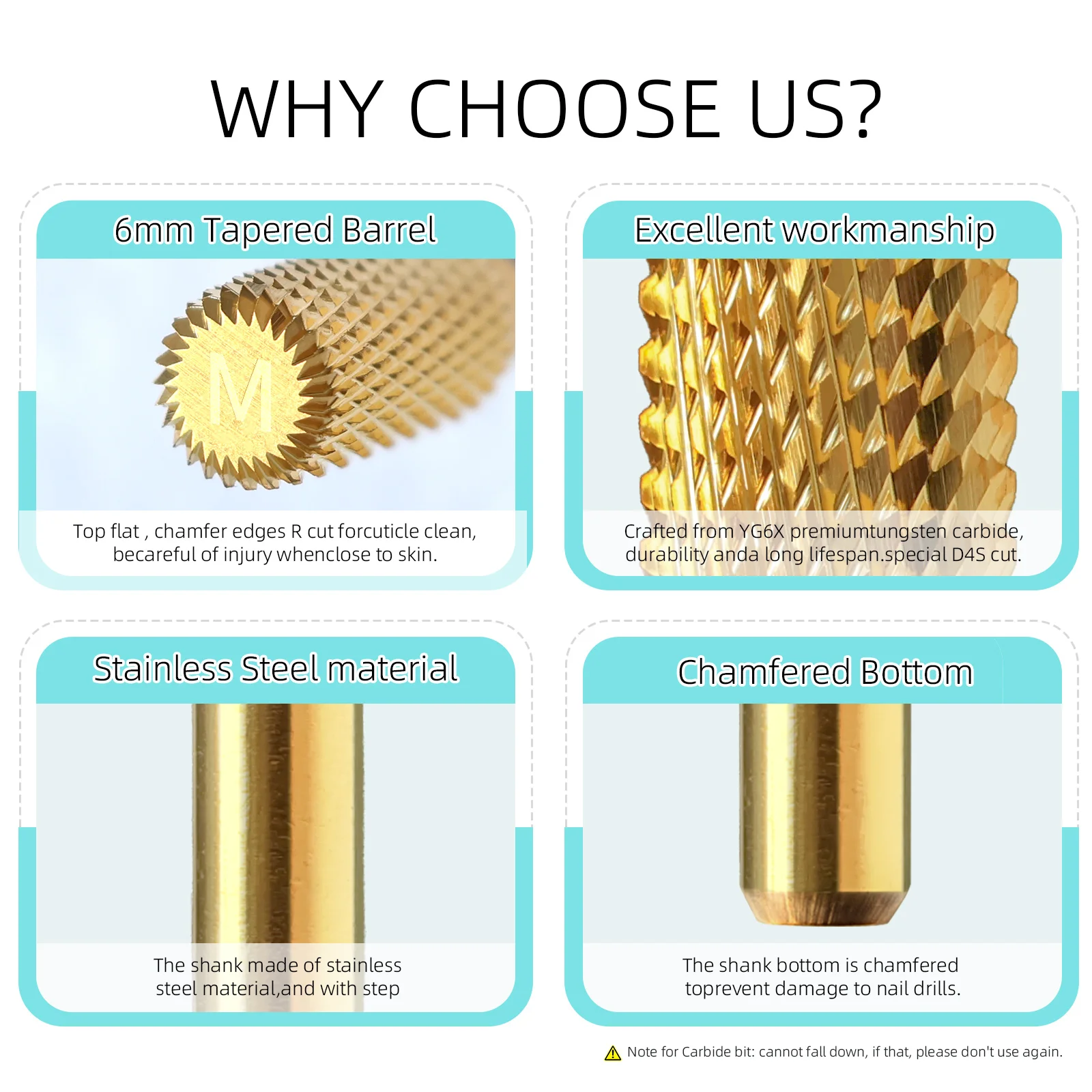 HYTOOS 프로페셔널 티타늄 방진 배럴 네일 드릴 비트 전동 카바이드 매니큐어 비트 아크릴 네일 젤 제거 도구