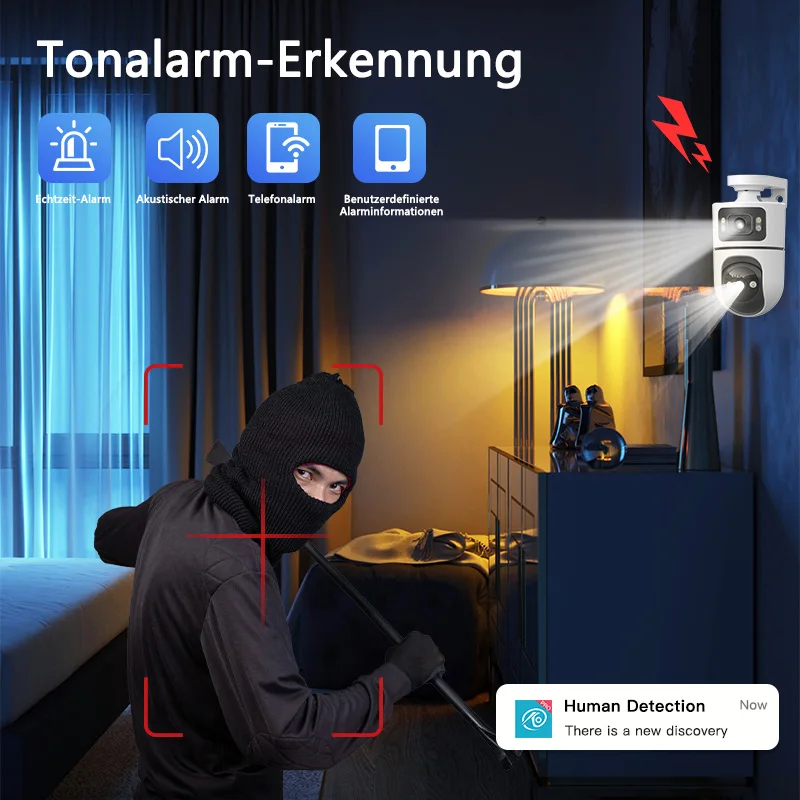 FIRSTCCTV WiFi Indoor Smart Camera 3MP Dual Screen Lens 2.4G Infrared Night Vision Motion Detection Auto Track Two-Way Audio 3