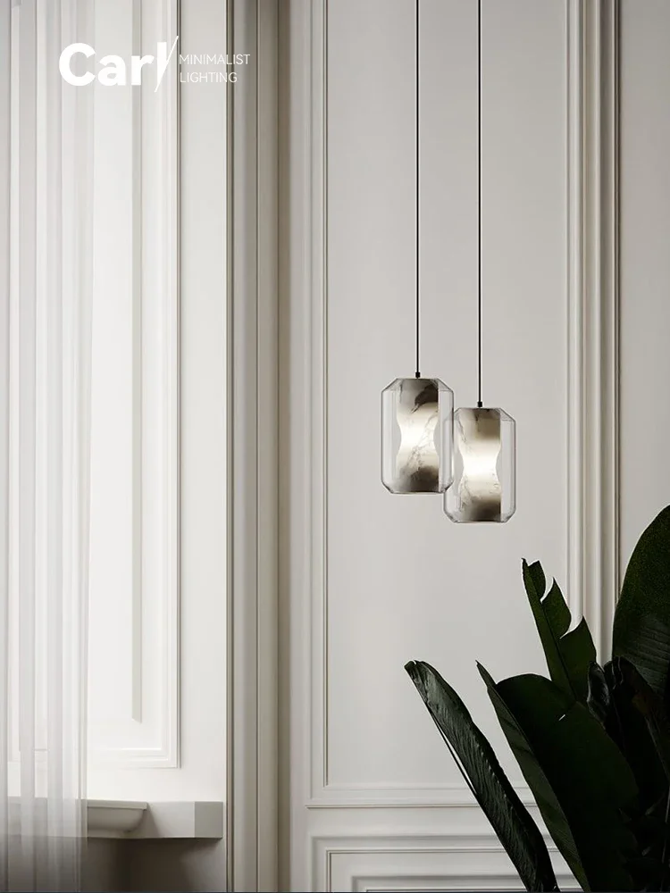 Modern Minimalist Living Room Dining Room Marble Glass Chandelier Creative Indoor Bedroom Bedside Stairs Ceiling Lamp 5