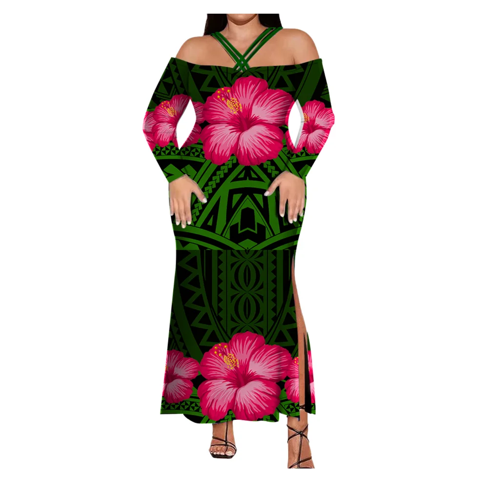 Polynesian Island Samoan-Style Women'S One-Shoulder Halter-Neck Dress Fashionable Tight Long Dress Cocktail Party Evening Dress