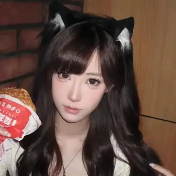 Plush Cat Ear Headband Cartoon Black Plush Hair Band Anime Cosplay Props Cute Hairband Headwear Party Hair Accessories