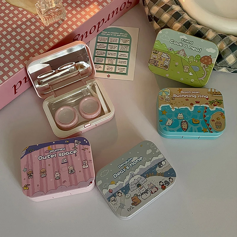 

Mini Contact Lenses Case With Mirror Travel Kit Portable Eyes Contact Lens Soak Container Simple Storage Box Unisex Gift