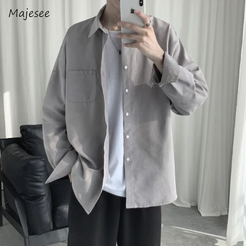 

Shirts Men Autumn All-match Korean Style Pockets Ins Loose Turn-down Collar Handsome Casual Charming Single Breasted Fashion New