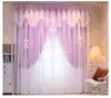 New Nordic Solid Color Double-layer Curtain Princess Style Pink Lace Semi Shade Curtain for Bedroom Living Room 4