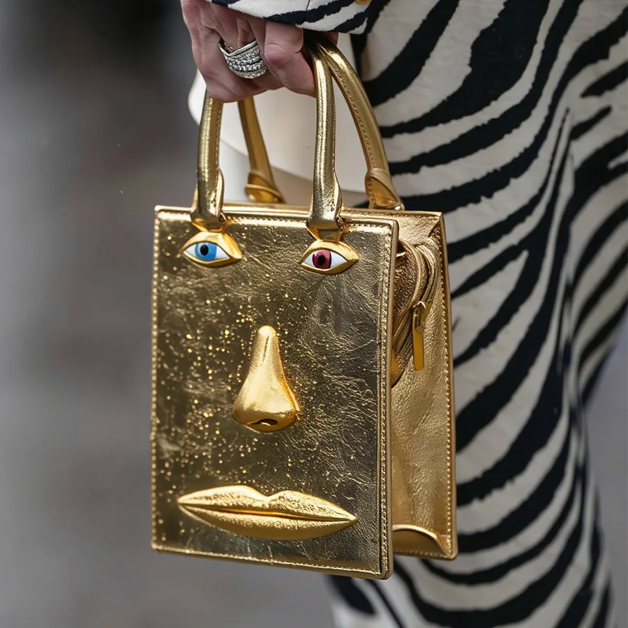 รูปสินค้า กระเป๋าแฟชั่นวินเทจ หนัง PU สีทอง สะพายได้ 2 แบบ