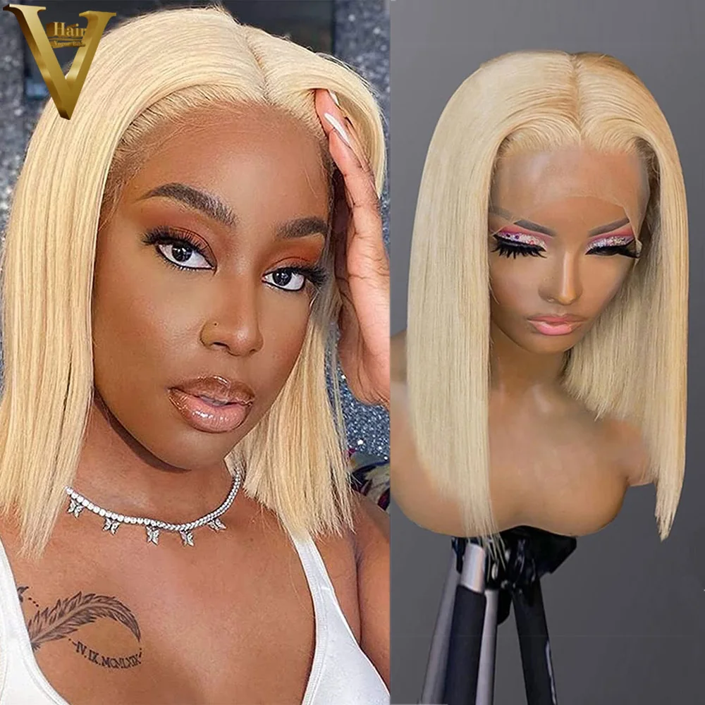 

13x4 613 Blonde Bob Wigs For black Women Pre Plucked Straight Lace Front Wig Brazilian Remy Hair HD Transparent Lace Frontal Wig