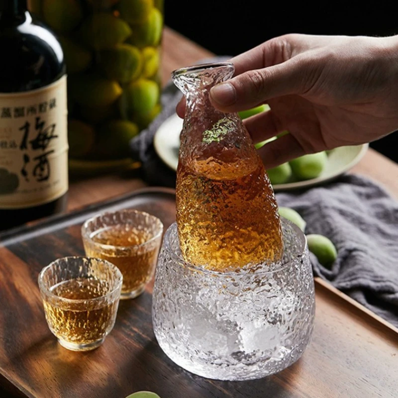 Japanese Sake Drinking Set Glass Cups and Carafe Modern Japanese Style Barware for Home Party - 2