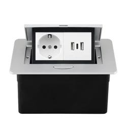 Sleek Aluminum Pop - Up Countertop Power Hub with EU and USB - C Sockets - Silver - EU USB A C