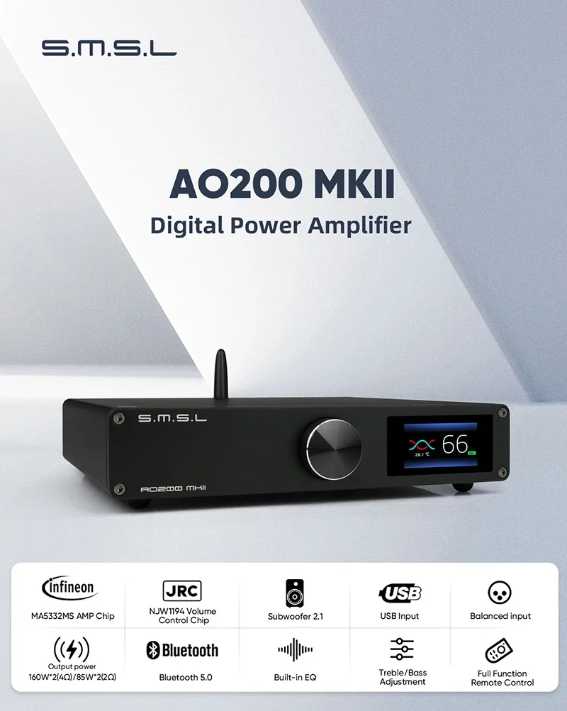 Smsl ao200 mkii-デジタルアンプ,高出力ステレオアンプ,バランス入力 