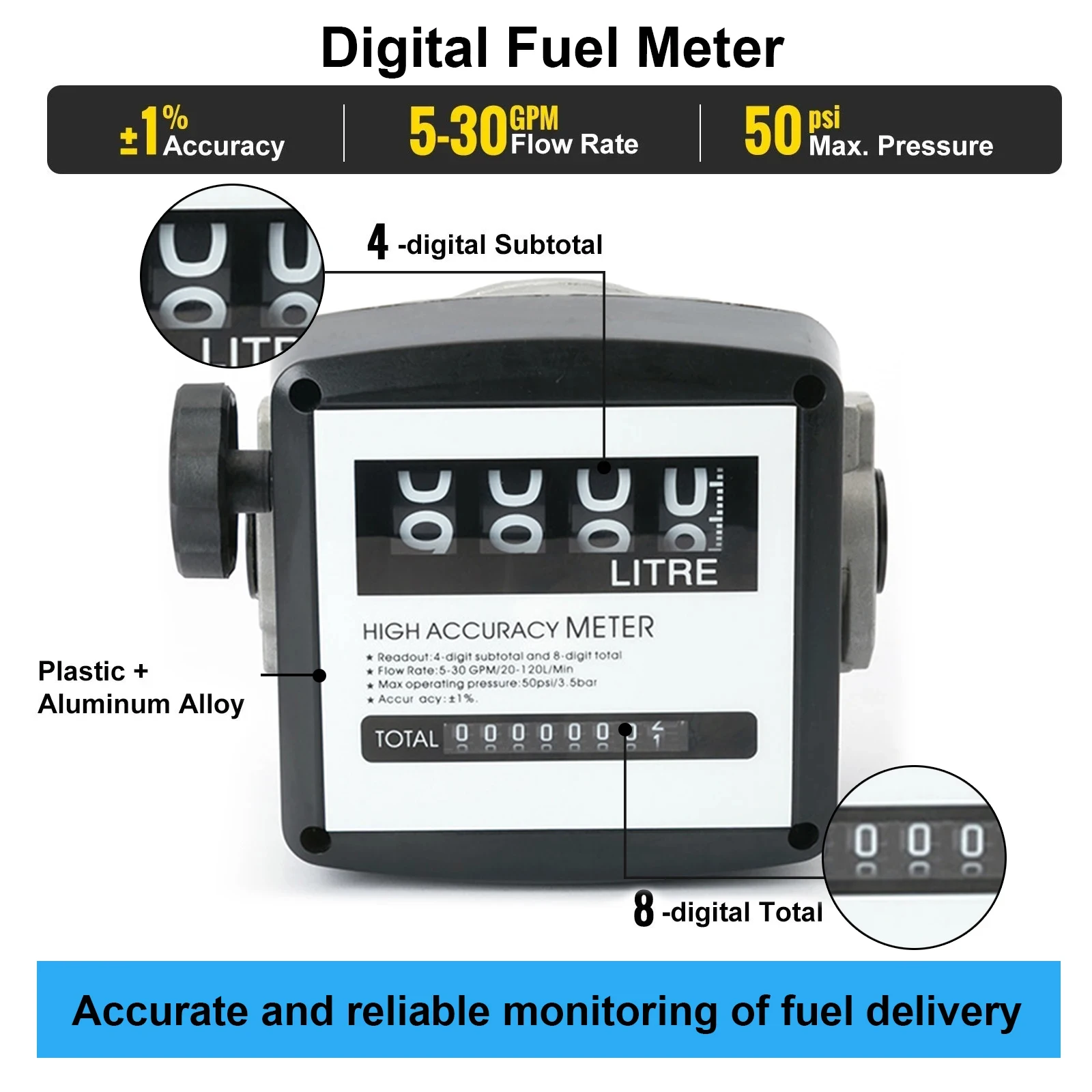 4 Digital Flow Meter 1inch High Precision Mechanical Fuel Meter Flow Sensor Coun