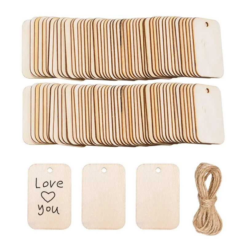 Description Picture 2 of item25/50/100Pcs Blank Wooden Hanging Label with Rope Unfinished Wood Slice Gift Tags Wedding Party Decor DIY Bookmark Crafts