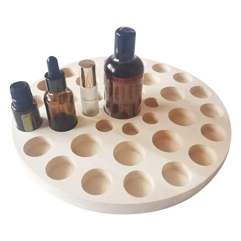

Essential Oil Rack Wooden Display Dish Natural Pinewood Cosmetic Aromatherapy Organizer 37 Slots 5/10/15/20/100ml Bottles