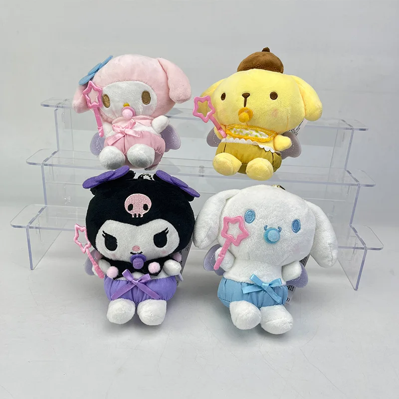 Hello Kitty 12Cm Keychain Plush Doll Sanrio Toy Melody Baby Wings Cinnamoroll Cute Key Ring Cartoon Plushies Bag Pendant Gift