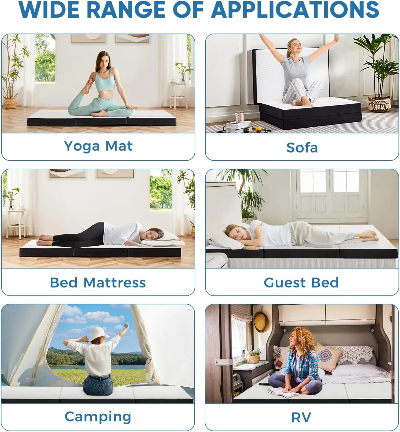Tri-fold Memory Foam Mattress - 3 Inch Single Size Portable Floor Bed, Foldable Mat for Kids and Adults, Collapsible 6