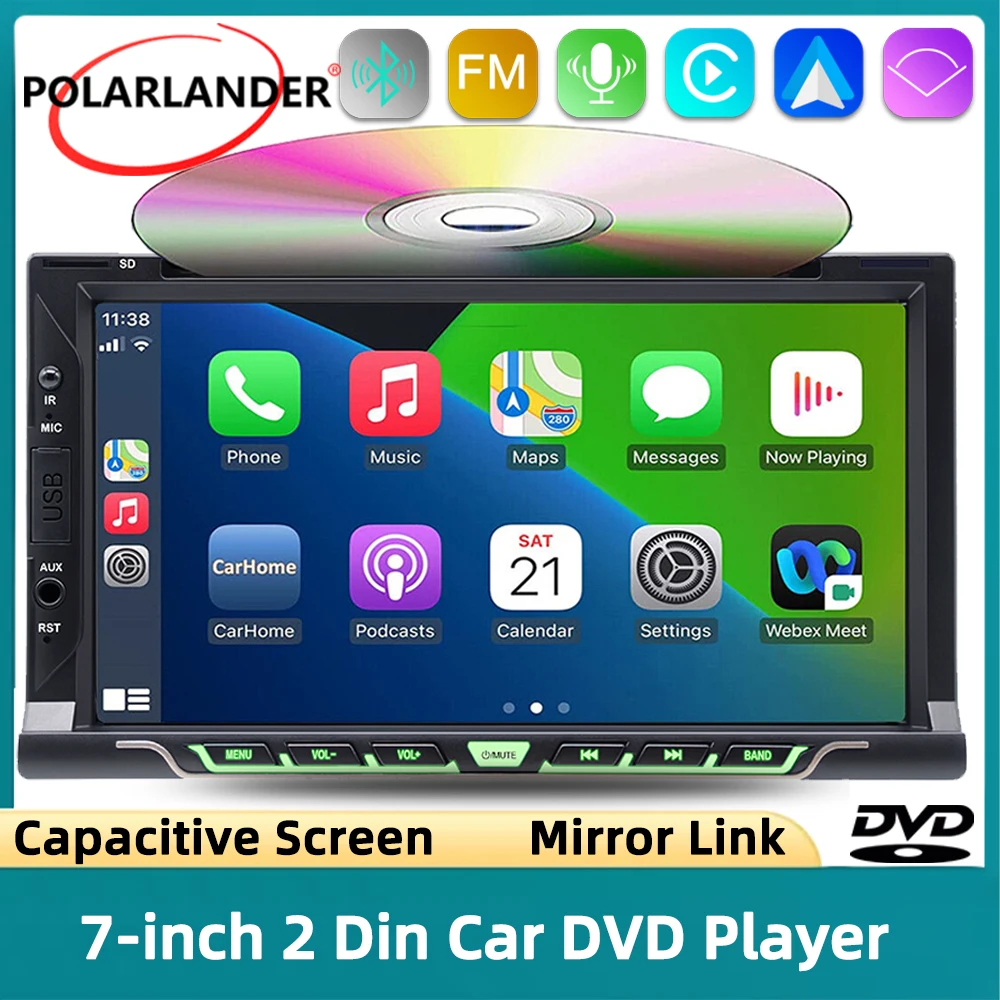 

7 inch 2 Din Car Multimedia Player USB/TF/AUX HD Touch Screen MirrorLink CarPlay/Android Auto CD/DVD AM FM Radio Receiver