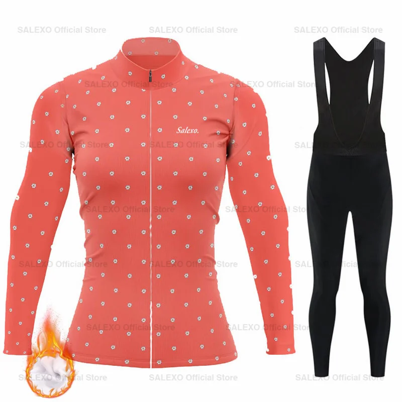 2025 Women Winter Thermal Fleece Cycling Jersey Set Bib Pants Long Sleeve Ropa Ciclismo Bicycle Clothing MTB Bike Jersey Uniform 4