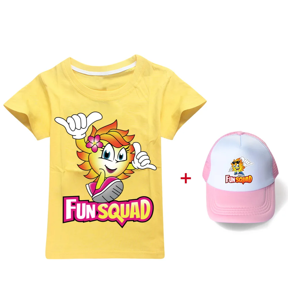 New Summer Kids Short Sleeve T-shirt game Fun squad Children's Clothing Boys Girls Clothes Cartoon Casual Cotton T-shirt +hat 5