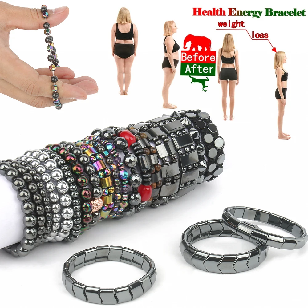 Hämatit Armband Für Männer – Magnetarmband Schwarz, Elastisch, Ca. 8 Cm