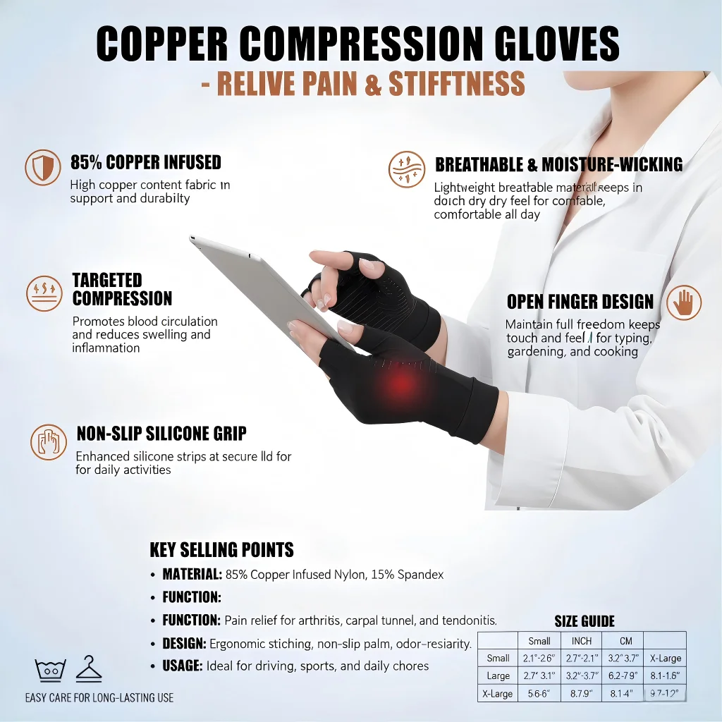 Fingerless Arthritis Relief Gloves - Compression Hand Support & Wrist Brace