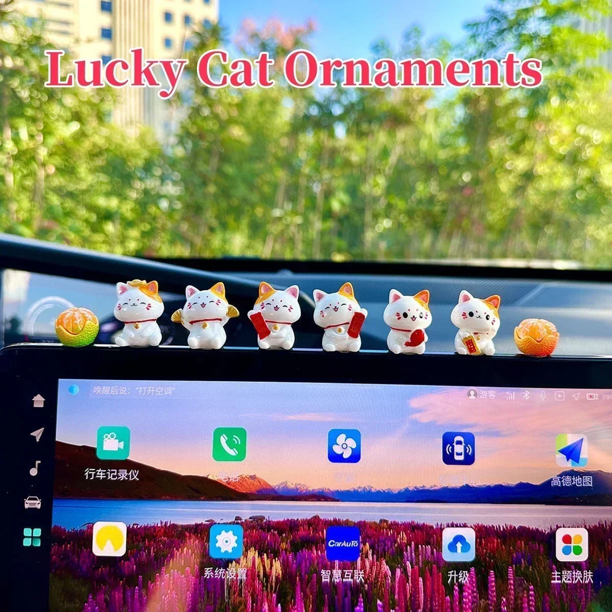 Lucky Cat Car Ornament Resin Crafts Dashboard Decor for Auto Interior Office Desk Home Decoration Cute Decoration DIY Gift
