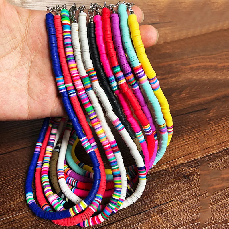 Boho Style Colorful Clay Choker Necklace Women Girls Bohemian Rainbow Polymer Clay Beads Adjustable Collar Femme Jewelry velvet choker necklaces