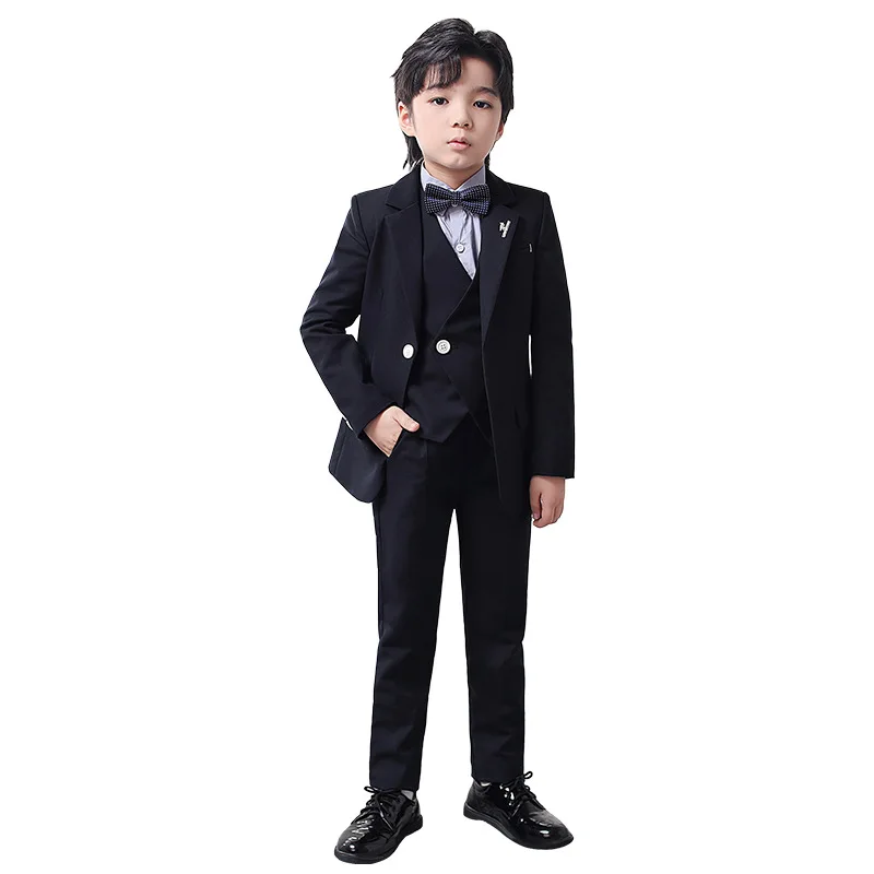 

Children Black Party Photograph Dress Gentleman Kids Birthday Suit Flower Boys Formal Wedding Piano Performance Dance Show Wear