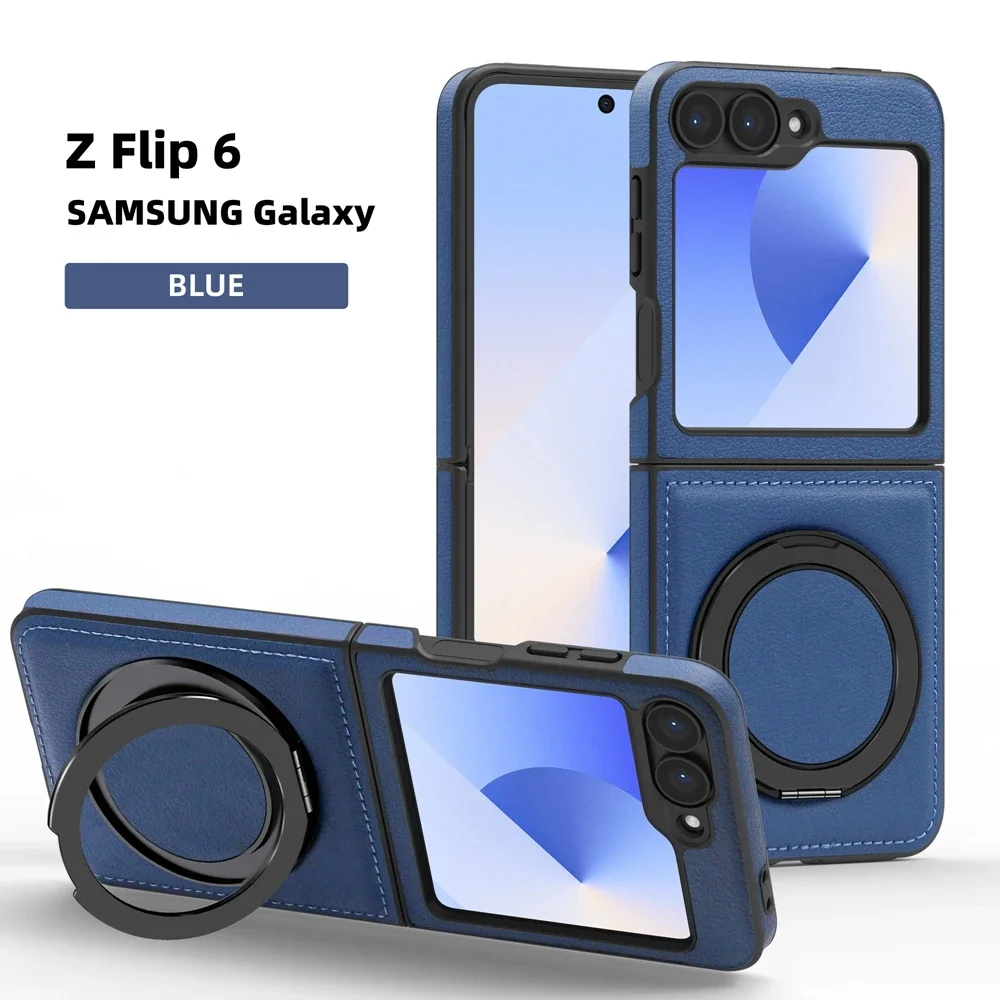 Ring Bracket Leather Flip Case with 360° Protection and Magsafe Compatibility - Shockproof Phone Cover