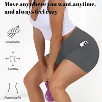 Plus Size Fit Yoga Shorts for Women's High Waist Side Pocket Workout Running Tight Stretchy Athletic Summer Fashion Slim Shorts - Image 3