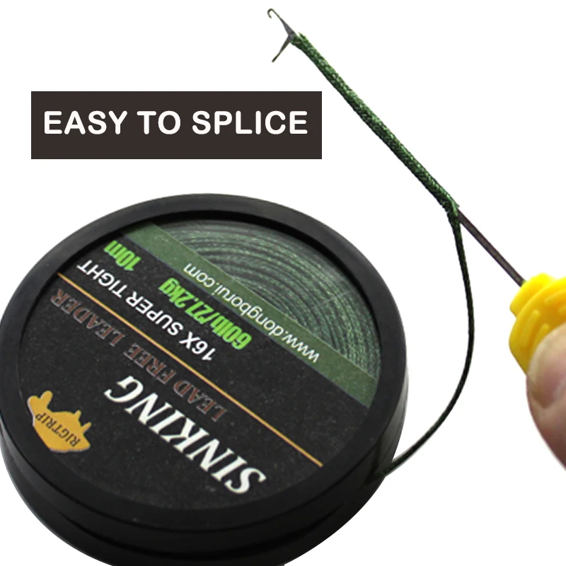 1pcs Carp Fishing Line 10m Leadfree Leader Sinking Line 60LB 16X