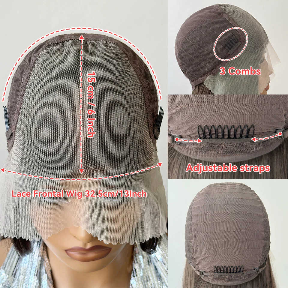 14 Inch Synthetic 13x6 Lace Front Wigs For Black Women Chocolate Brown Long Silky Straight Lace Frontal Wigs For African Female