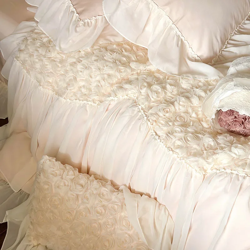 Svetanya Rose Lace Bedding Set Romantic Princess Wedding Duvet Cover Bed Sheet Pillowcases Bed Linens images - 6