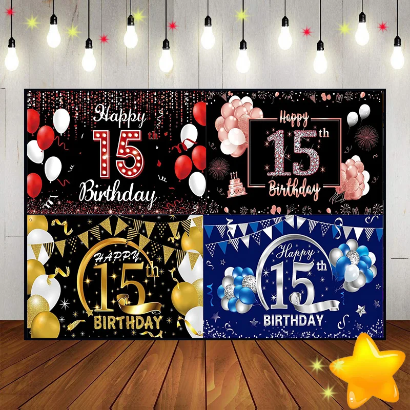 Happy 15Th Birthday Princess Background Photography Fondali Prince Baby Room Decoration Banner Game Machine Girl Boy O Red