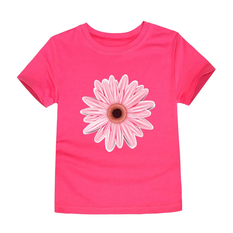 100% Cotton Toddler Girl T Shirt 2 to 3 4 5 6 7 8 9 10 11 12 13 14 Years Pink White Tshirt Flower Print Teenage Girls Tee Shirts 2